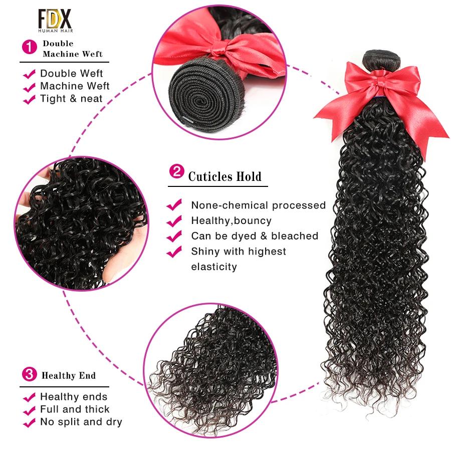 

FDX Kinky Curly Brazilian Hair Weave Bundles With Closure 3 Bundle With Lace Closure Remy Human Hair Bundles With Closure