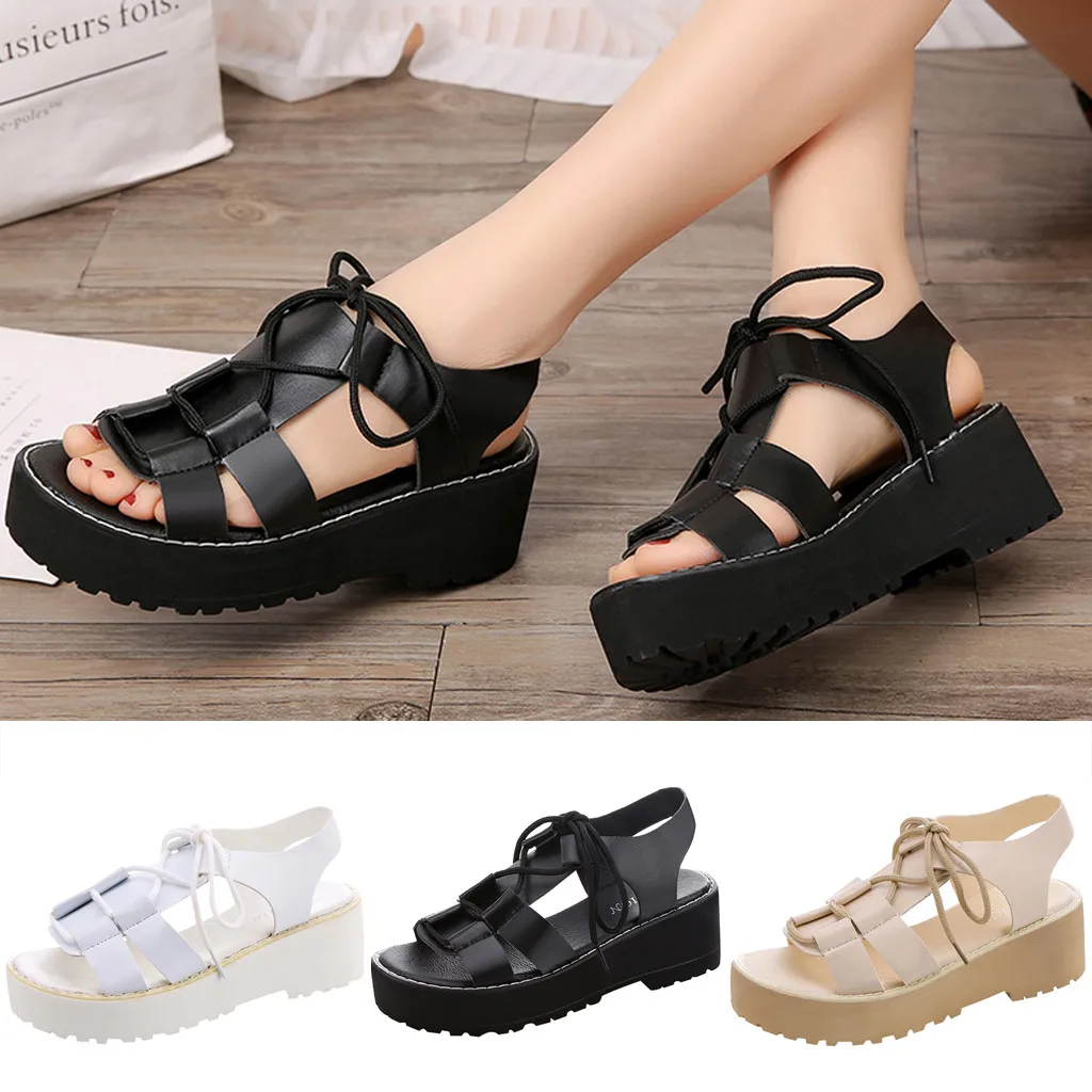 

Women's Summer Platform Sandals Fashion Fish Mouth with Sponge Cake Roman Wild Flat Slope with Student Sandals 2020