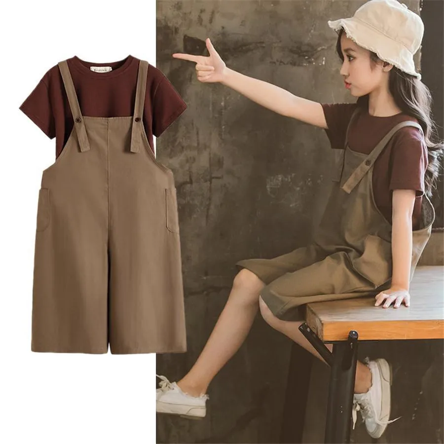 Летний топ и комбинезон для маленьких девочек комплект из 2 предметов 4 6 7 8 9 12 лет