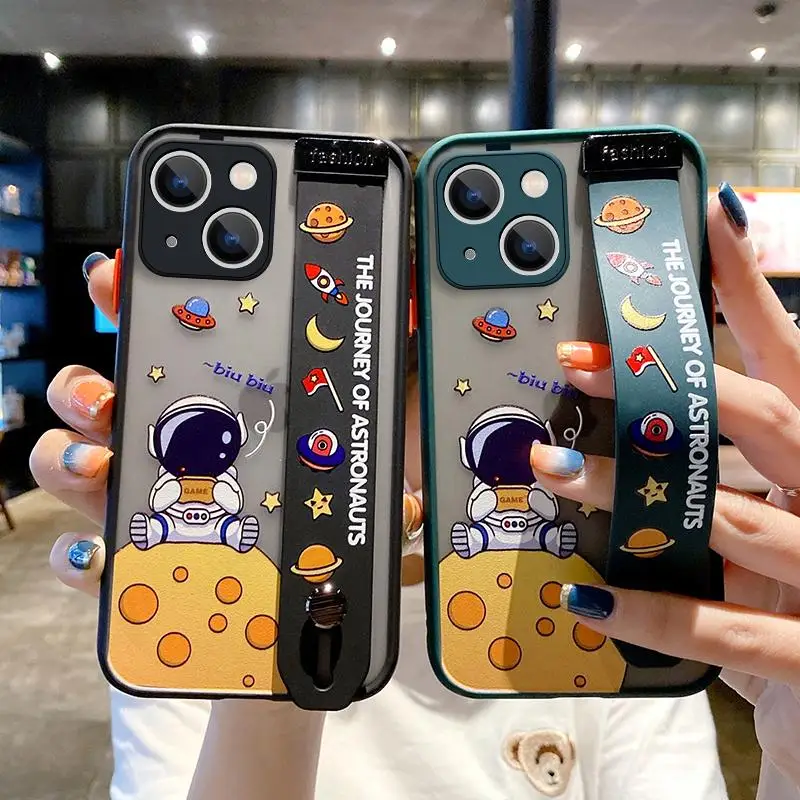 

Wristband Bracket Phone Case For iPhone 13 12 Pro Max 11 XS XR 7 8 Plus 6 SE 2020 Astronaut Pattern Hybrid Back Cover Bumper