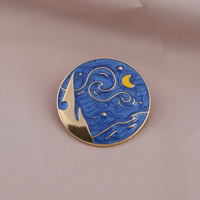 Модная эмалированная брошь с изображением картины Ван Гога звезды Луны ночи