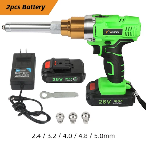 26V 2pcs batteries Клепальный пистолет 26v 6000mAh портативный; беспроводной; перезаряжаемый Электрический слепой Поддержка 2,4 мм-5,0 мм заклепка с светодиодный светильник Клепальный Инструмент - Цвет: 26V 2pcs batteries