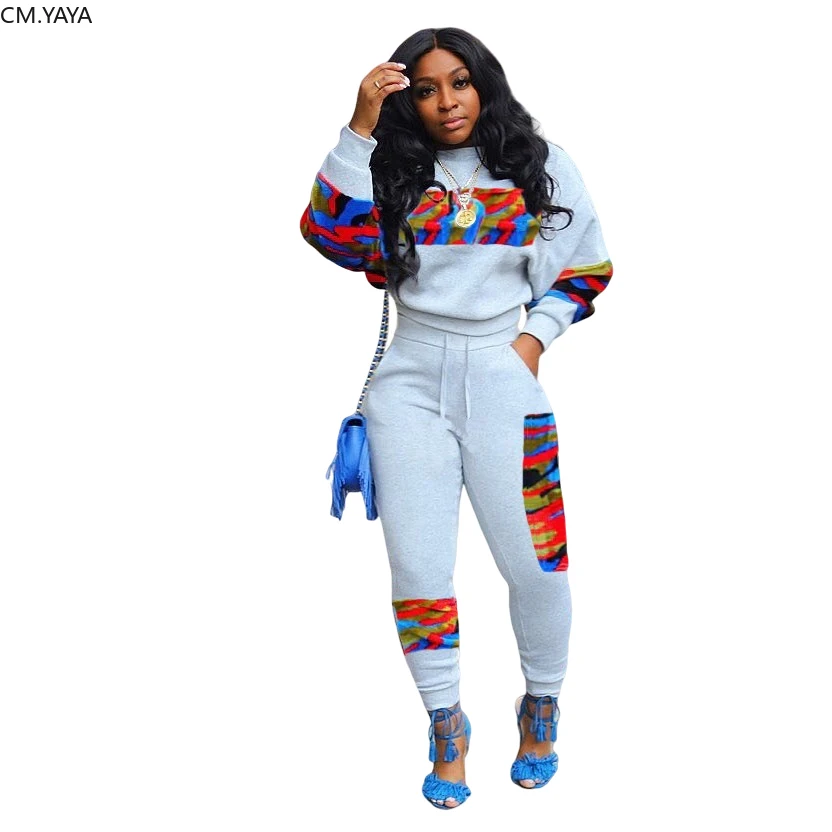 Зимний женский спортивный костюм комплект из топа с круглым вырезом и длинными