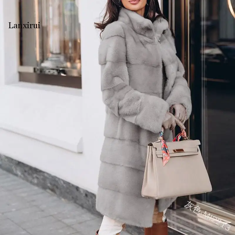 Женское пальто с длинным рукавом, зимнее, теплое, повседневное, приталенное, из искусственного меха от AliExpress RU&CIS NEW