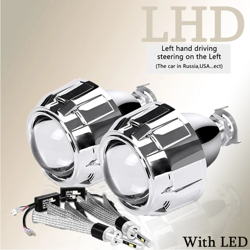 2,5 дюймов HID ксеноновые линзы проектора bi Xenon Модифицированная Автомобильная стильная фара DIY лампа для лампы H1 с серебряными кожухами H4 H7 разъем - Цвет: LHD Silver with Led