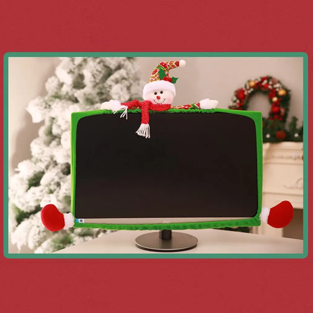 new style Christmas decoration Christmas computer screen set Three-dimensional cartoon computer cover