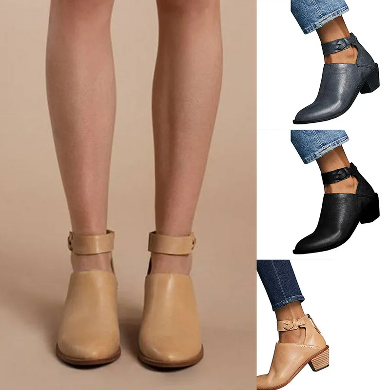 2019 г. осенние женские повседневные ботинки кожаные ботильоны с пряжкой ремешком