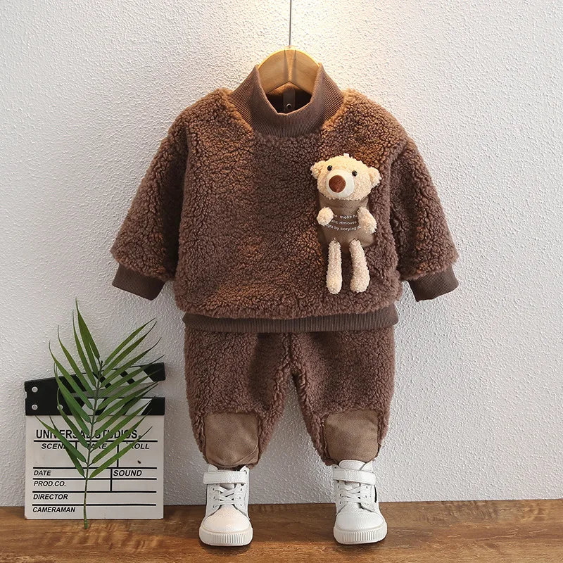 

children's clothing autumn winter new boys and girls' fleece sweater suit casual sportswear children's suit 2 PCS