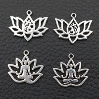 creative sports metal pendant lotus charms buddhist charms india yoga charms diy handmade charm silver color a1640 20pcs
