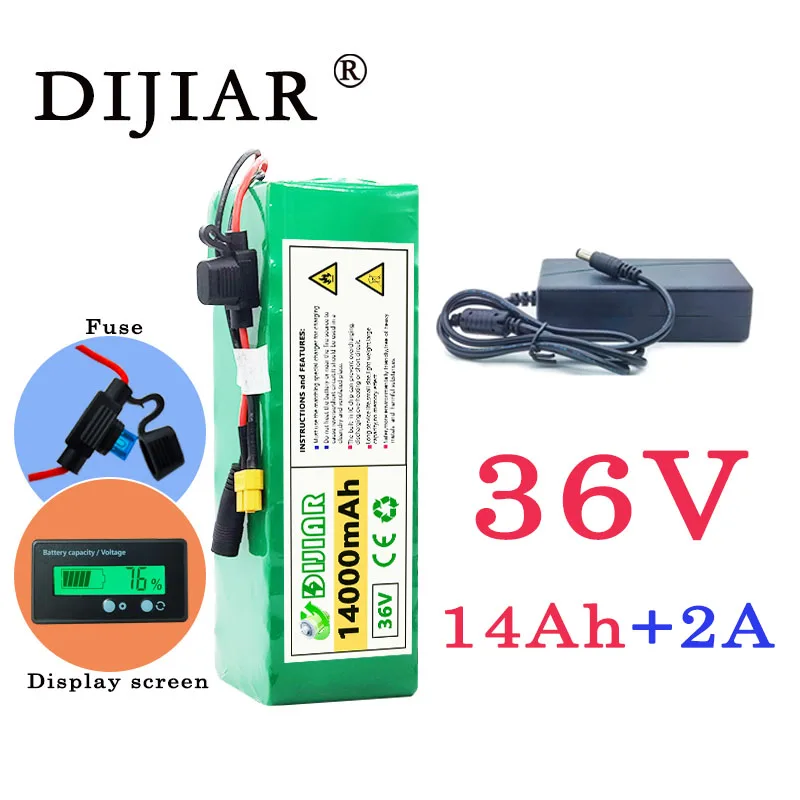 

DiJiar 36V14ah large capacity 10S4P electric vehicle battery pack 18650 battery 500W power motorcycle scooter + display and fuse