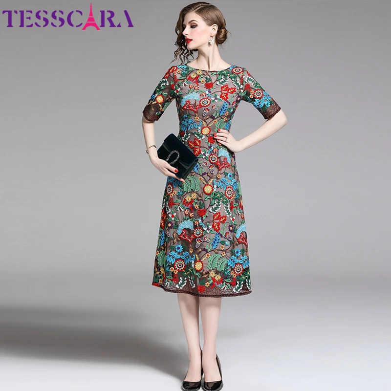 Женское летнее роскошное Сетчатое платье TESSCARA с вышивкой женское праздвечерние