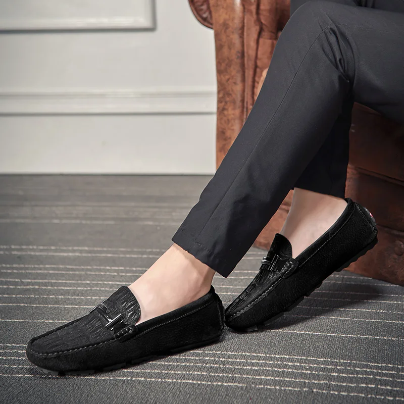 

Summer Slip on Men's Casual Loafer Men Genuine Leather Men Spring Summer Moccasins Slip on Black Lightweight Driving Shoes