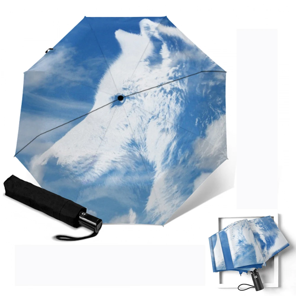 Креативный полностью автоматический зонт компактный складной с рисунком волка