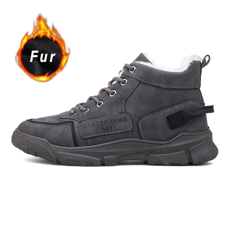 

Winter Boots Men's Warm Fur Snow Boots High Quality Winter Boots Comfortable Cracked Leather Men's Ankle Warm Boots