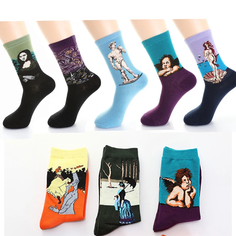 3D Retro Painting Art Socks Harajuku Happy Skateboard Unisex Women Men Van Gogh Starry Night Artistic Vintage Pattern Sock | Мужская