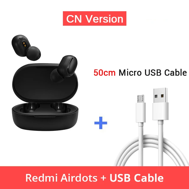 CN Add 50cm Cable Оригинальные Xiao mi Red mi AirDots TWS mi True беспроводные bluetooth-наушники с mi c Bluetooth 5,0 ANC Handsfree Наушники управление AI - Цвет: CN Add 50cm Cable