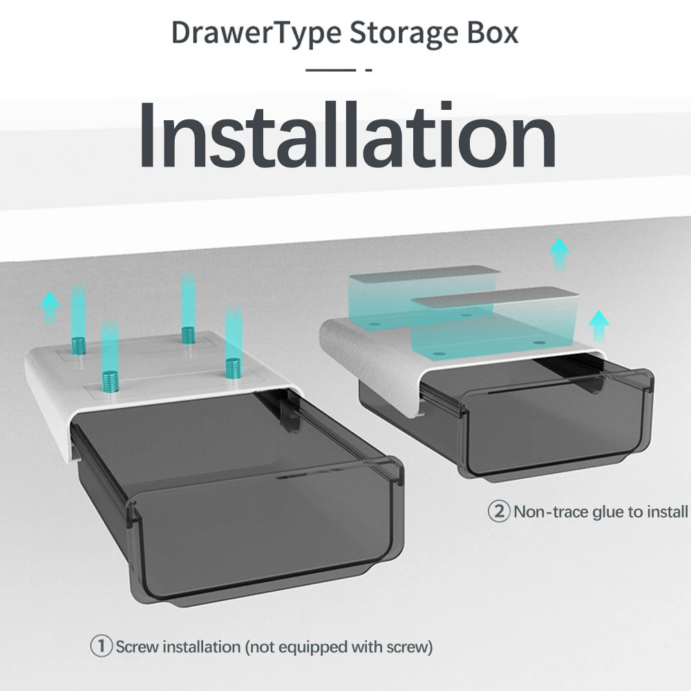 

Auto Stick Pencil Tray, Desk Table Storage Drawer Organizer, Self Adhesive Under Drawer Holder