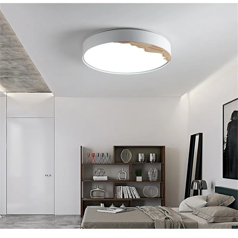 

Nordic Master Bedroom Living Room Modern Simple Home Creative Solid Wood Children Room Light Coffee Shop LED Ceiling Lamp Round