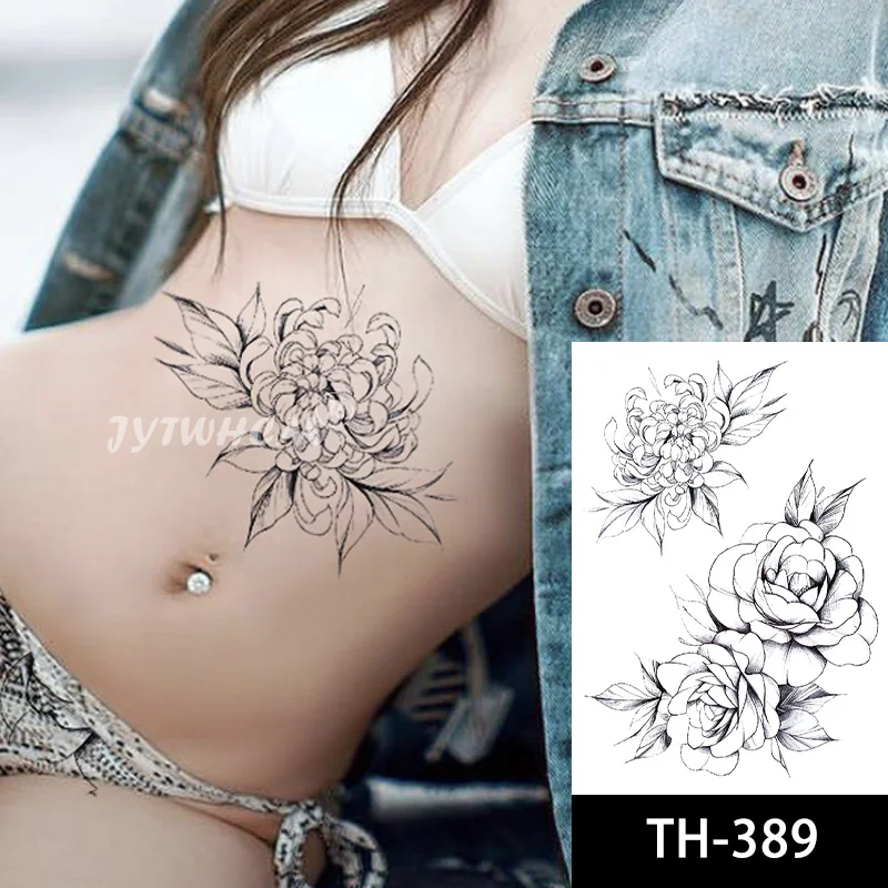 

Edges Temporary Tattoos Sexy Art Painting Realistic Fake Sleeve Flower Black Rose Body Arm Legs Shoulder Waterproof Stickers Men