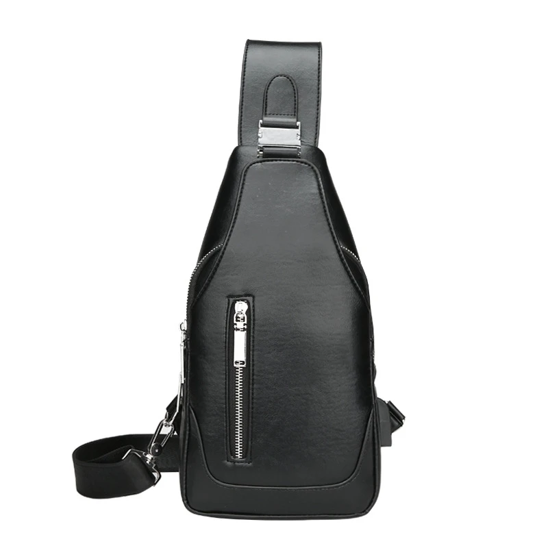 Weysfor Leather Men Chest Bag Shoulder Bag USB Charging Bag Men's Chest Messenger Bag Business Sling Bags Male Casual Chest Pack