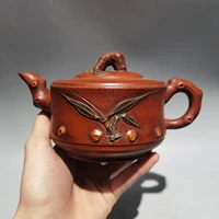 8chinese yixing zisha pottery hand carved pine bamboo and plum kettle red mud teapot pot tea maker office ornaments