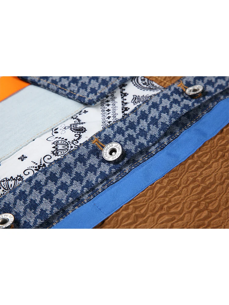 Женская ВИНТАЖНАЯ ДЖИНСОВАЯ КУРТКА в клетку однобортная Повседневная джинсовая