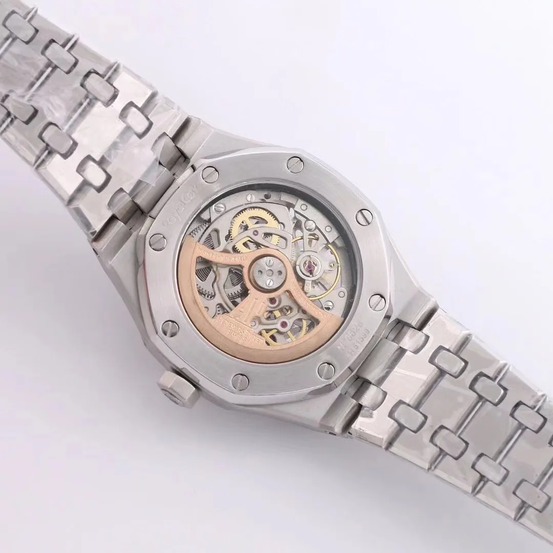 

New Automatic Mechanical Matte Rose Gold Silver OAKS Tourbillion Women Lady Sapphire Glass Back Stainless Steel Royal Watch 37mm