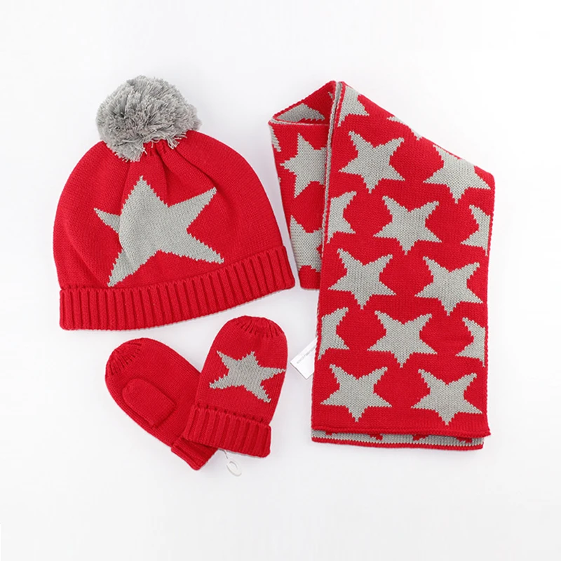 Детская шапка шарф и перчатка набор зимних шапок с помпоном для мальчиков