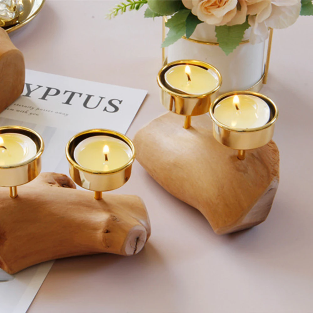 Деревянный подсвечник двойные чашки натуральные вечерние обеденный стол