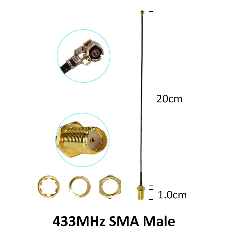 GRANDWISDOM 10p 433mhz antenna 2-3dbi sma male lora antene iot module lorawan antene ipex 1 SMA female pigtail Extension Cable