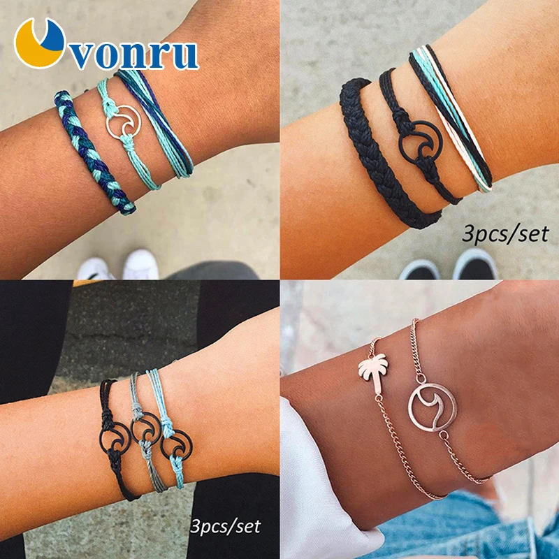 Пляжные серф браслеты хиппи в стиле бохо винтажные Многослойные с волнами ручной