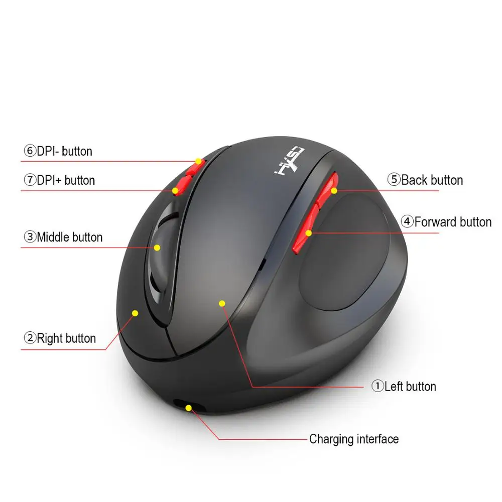 Перезаряжаемая беспроводная мышка эргономичная оптическая 2 4G 1200/1600/2400 dpi свет