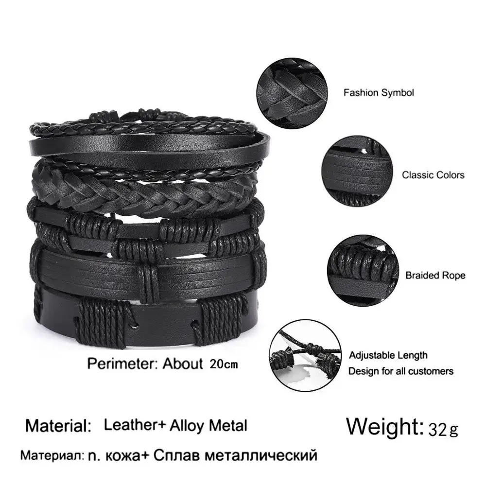 BR18Y0543 RINHOO винтажные кожаные браслеты для мужчин, богемные Многослойные Бусины, обертывание, панк-веревка, ювелирные изделия, подарок на день Святого Валентина, браслеты - Окраска металла: BR18Y0543
