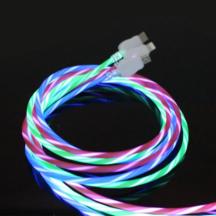 Светодиодный usb-кабель, светильник-вспышка, лампа для передачи данных, зарядное устройство для мобильного телефона для iPhone, samsung, Xiaomi, huawei, Android, кабель type-C 1 м