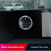 qhcp car console clock watch time decoration ring cover quartz stickers circle rhinestone crystal for lexus ux200 260h 2019 2020