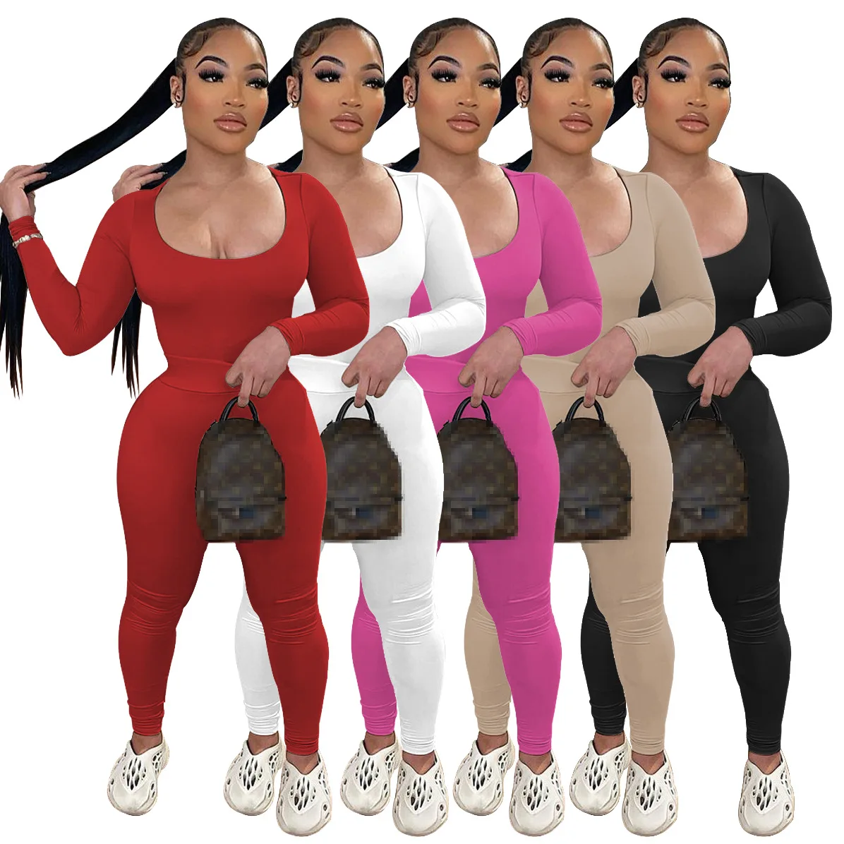 

Solid 2 Piece Set Women Tracksuit Skinny Sexy Bodycon Long Sleeve Top and Pants Set Jogger Femme Matching Set Streetwear