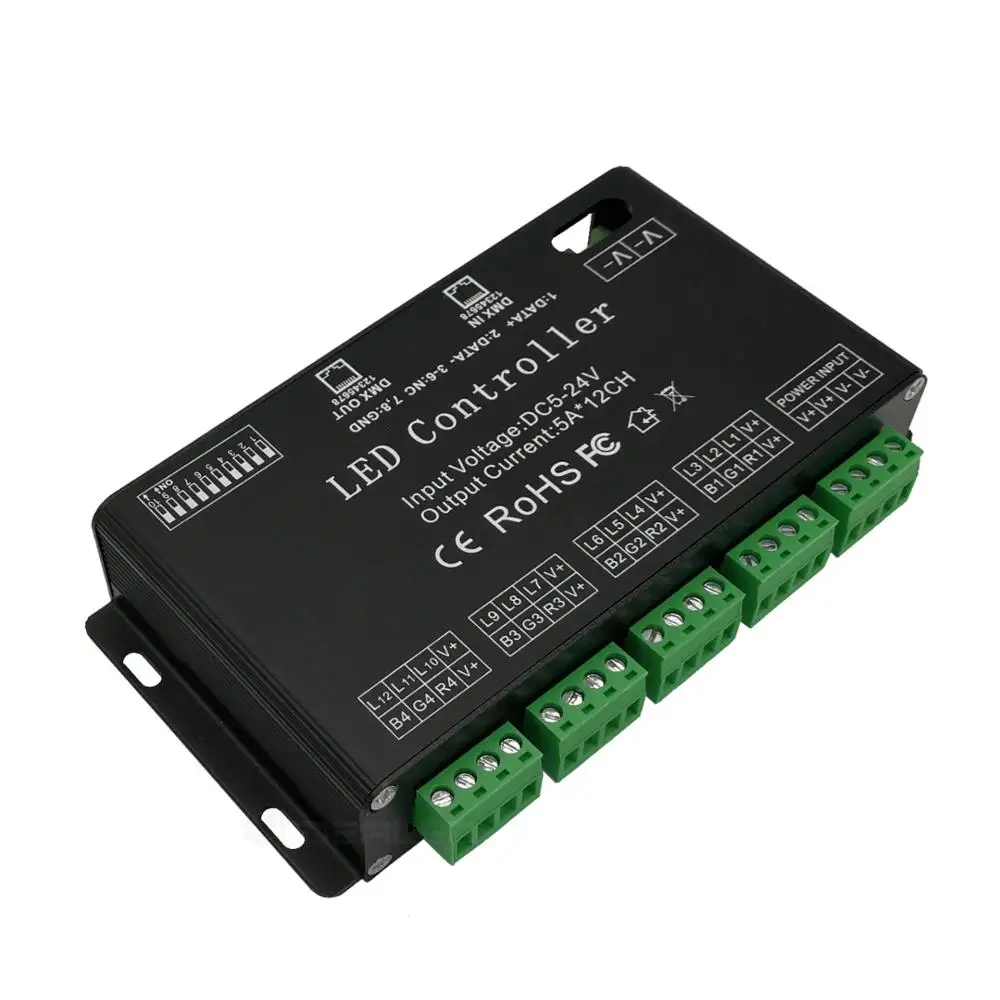 

12 channel DMX controller 60A high-power DMX512 decoder DMX stage lighting dimmer for 12v 24v RGB strip lights controller switch