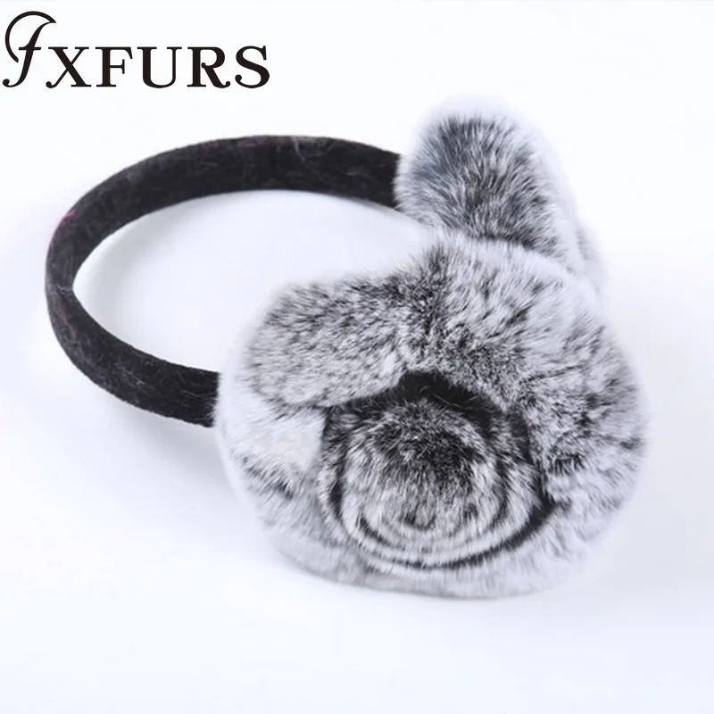 FXFURS зимние наушники с натуральным кроличьим мехом теплые милыми розовыми ушками