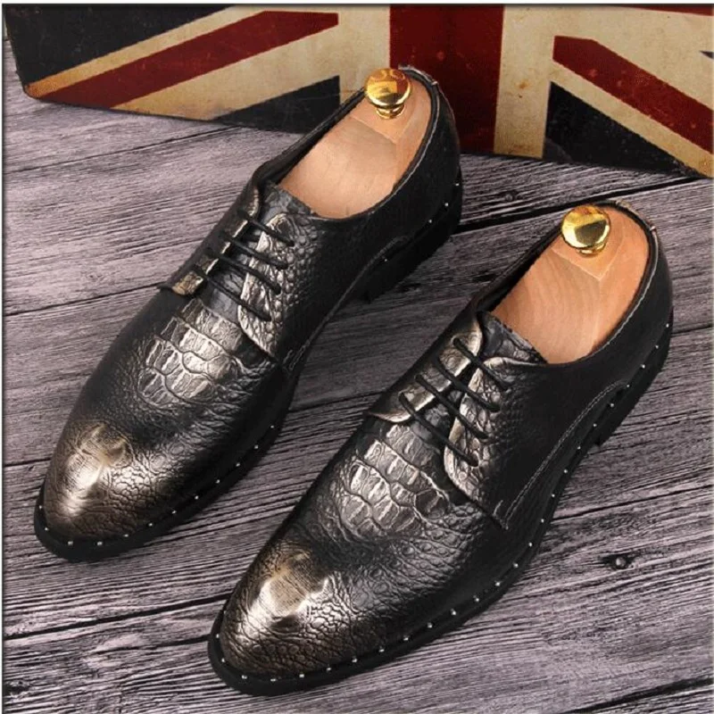 Мужские туфли из крокодиловой кожи оксфорды плоская подошва Классические