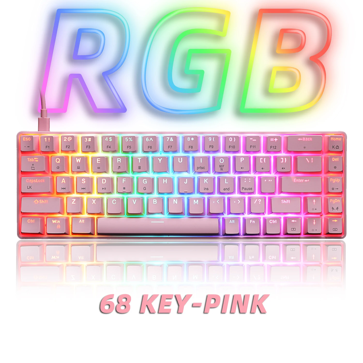 RGB игровая Механическая Проводная клавиатура с 68 клавишами небольшая