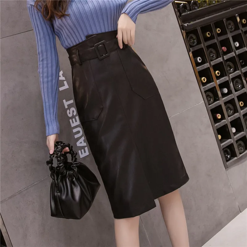 Кожаная юбка женские юбки 2020 модная женская в Корейском стиле облегающая с
