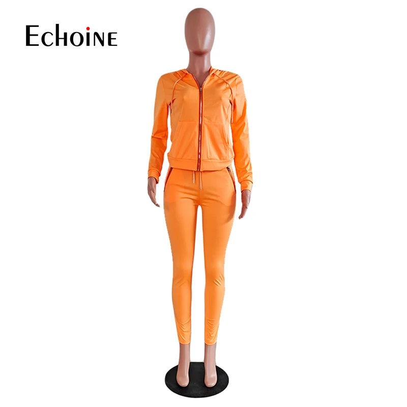 

Echoine Fall Women Solid Set Zipper Hoodie Tops Jogger Pants Set Matching Tracksuit Two Piece Set Sport Sweatshirt Plus Size 4XL