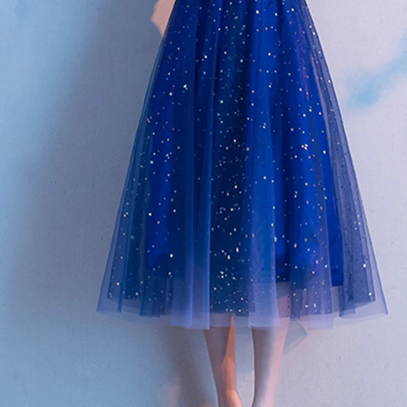 

New Short Royal Blue Prom Dresses DongCMY 2021 Plus Size V-Neck Robe De Soiree Tull Midi Vestidos Women Gown