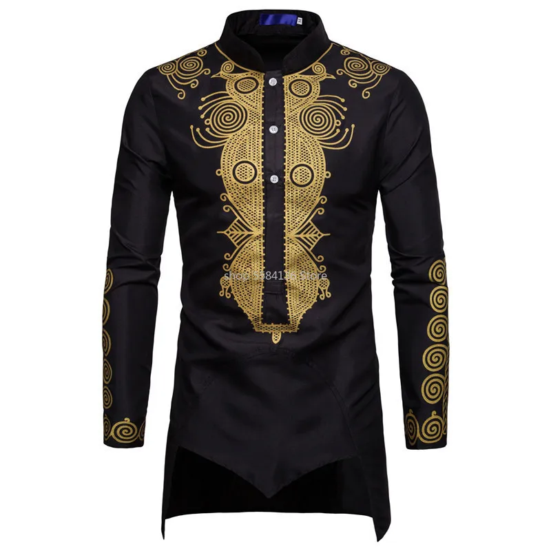 Black Uomo Hommes Kaftan Musulman Kurta Indian Muslim Clothing European Style Shirt Man Gilding Long Sleeve Novelty Tops | Тематическая
