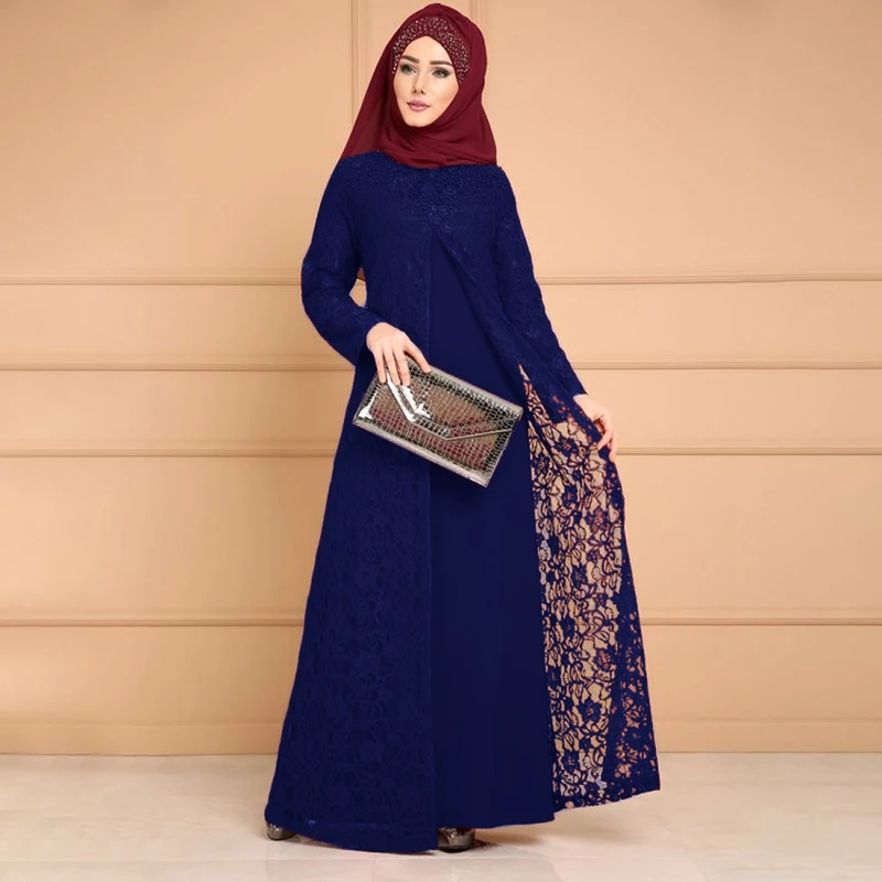 

New Muslim Lace IslamicAbaya Dubai Women Muslim Sets Fashion Maxi Dress Hijab Dress India Ladies Formal Clothing Turkey Autumn