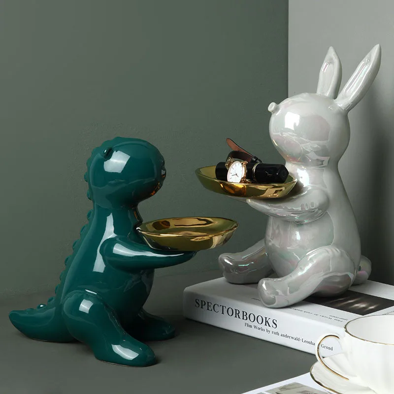 

Nordic Luxury Rabbit Fruit Snack Plate Jewelry Tray Ceramic Crafts Desktop Ornament Creative Home Decoration Wedding Gift