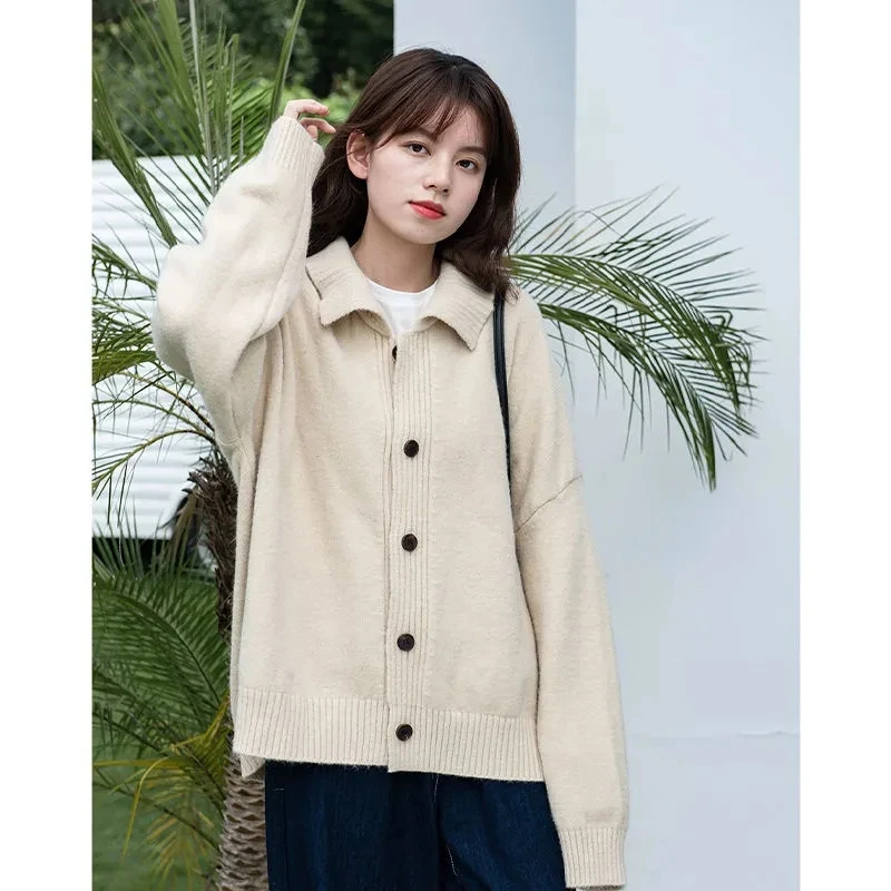 

Zadily 2021 Women Sweater Cardigan Knitted Casual Solid Autumn Turn-down Collar Feminine Loose All Match Soft Tops