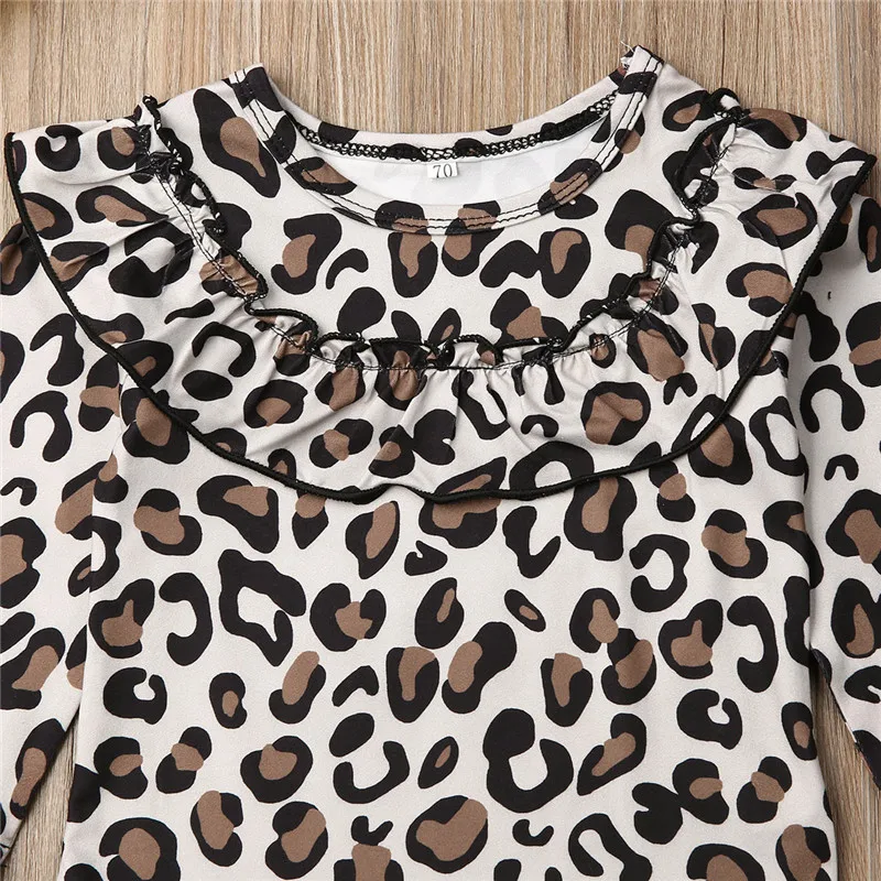 

Toddler Baby Girls Autumn Clothes Ruffle Leopard print round neck Jumpsuit long sleeve kids lovely casual Bodysuit one pieces