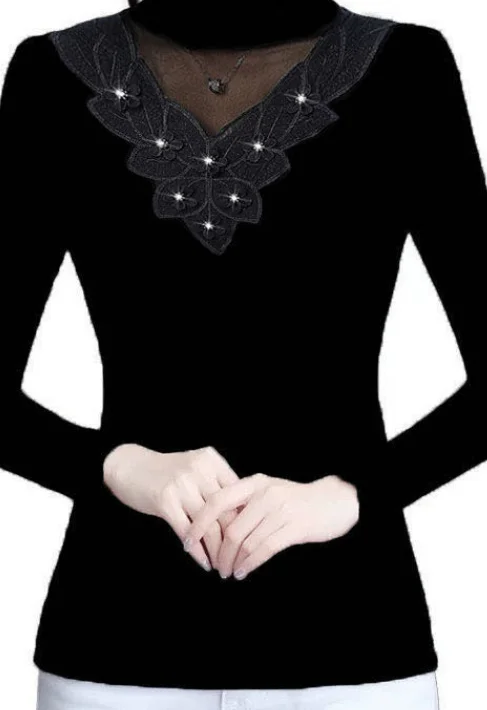 

Fleece-Lined/Non-Fleece Lace Bottoming Shirt Autumn and Winter