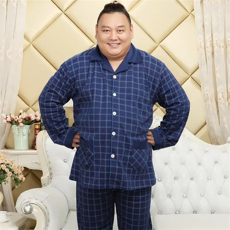 Мужской осенне-зимний хлопок 5XL XL пижамный комплект большие мягкие пижамы - Цвет: navy blue